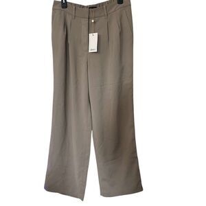 New Quince Wide Leg Pants Stretch Crepe Pleated Women Size 10 Morel Gray